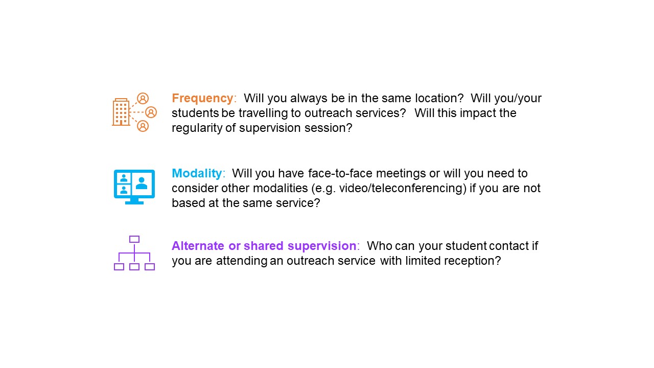 Supervision considerations in rural and remote settings - frequency, modality, shared supervision